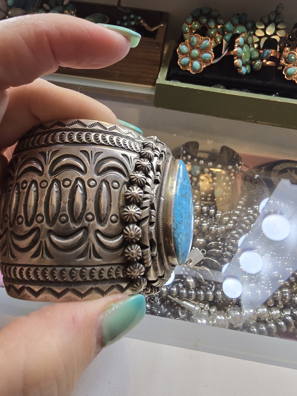 Native Marcella James Sterling Silver Turquoise Cuff - Picture 3 of 6